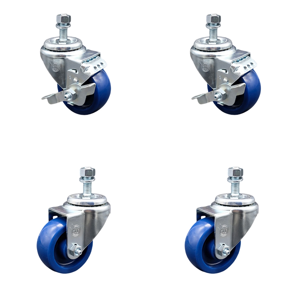 SCC-TS20S3514-SPUS-121315-2-TLB-2 Solid Polyurethane Swivel Threaded Stem Caster with 3.5 x 1.25 in. Blue Wheels & 0.5 in. Stems - Set of 4