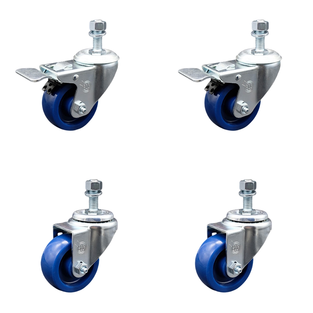 SCC-TSTTL20S3514-SPUS-M1215-2-S-2 Solid Polyurethane Swivel Threaded Stem Caster with 3.5 x 1.25 in. Blue Wheels & 12 mm Stems - Set of 4