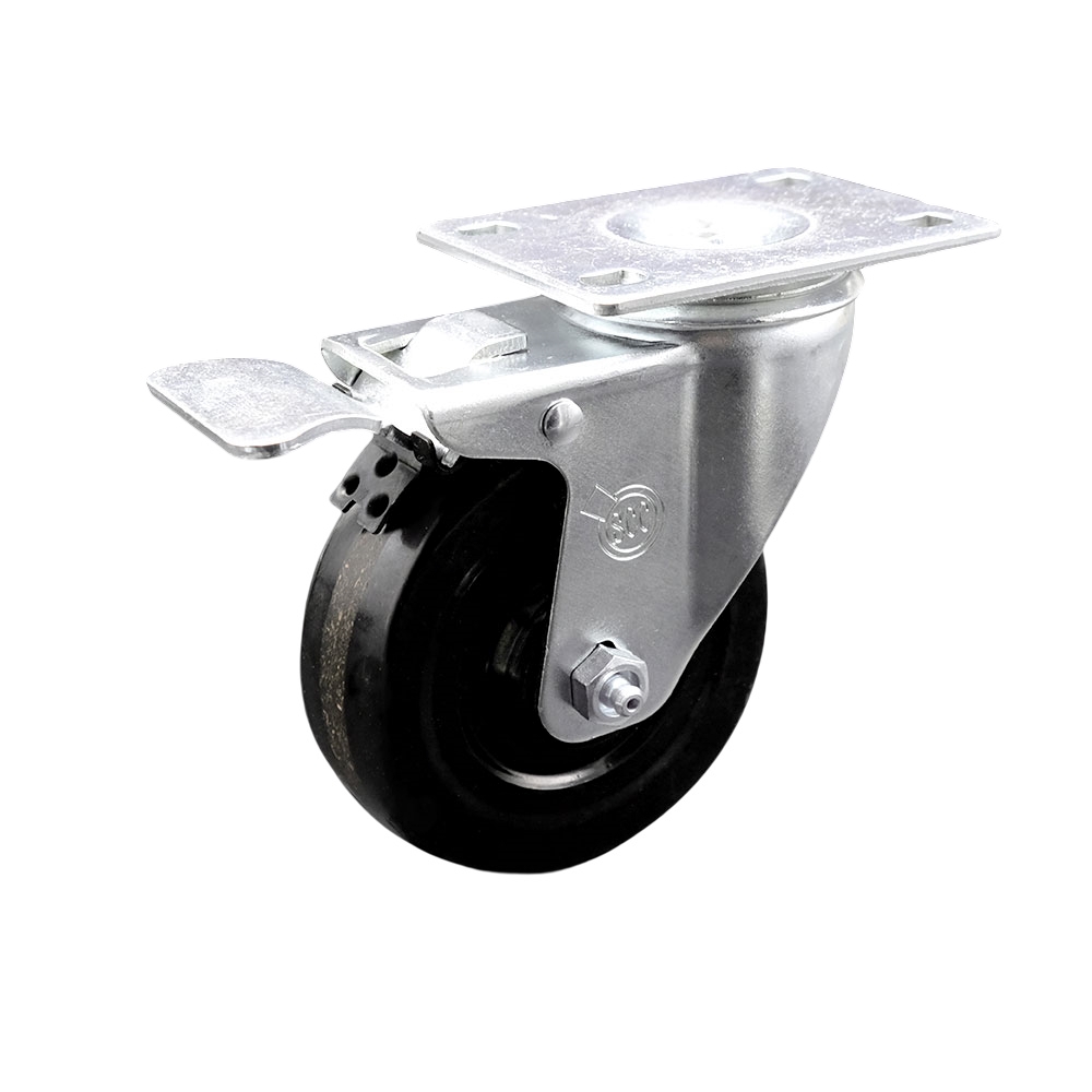 SCC-TTL20S414-PHR Phenolic Swivel Top Plate Caster with Roller Bearing 4 in. Black Wheel & Total Locking Brake