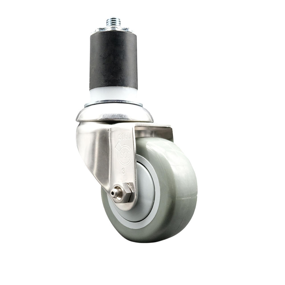 SCC-SS316EX20S314-PPUB-178 Polyurethane Swivel Stem Caster with 3 in. Gray Caster Wheels, 1.87 in. Expanding Stem - 316 Stainless Steel Caster