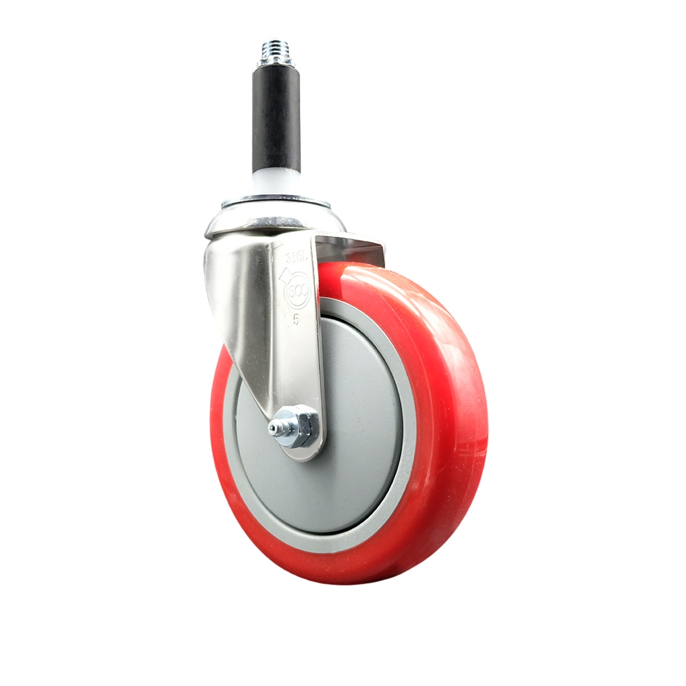 SCC-SS316EX20S514-PPUB-RED-78 Polyurethane Swivel Stem Caster with 5 in. Red Caster Wheels, 0.87 in. Expanding Stem - 316 Stainless Steel Caster