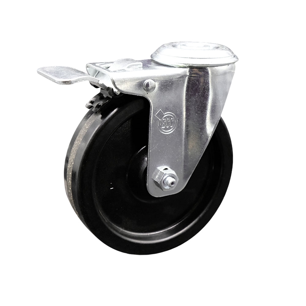 SCC-BHTTL20S514-PHR Phenolic Swivel Bolt Hole Caster with Roller Bearing 5 x 1.25 in. Black Wheel & Total Locking Brake