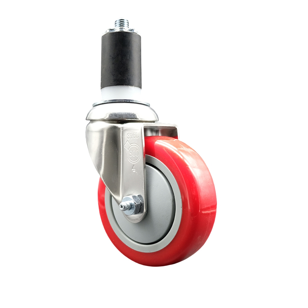 SCC-SS316EX20S414-PPUB-RED-112 Polyurethane Swivel Stem Caster with 4 in. Red Caster Wheels, 1.5 in. Expanding Stem - 316 Stainless Steel Caster