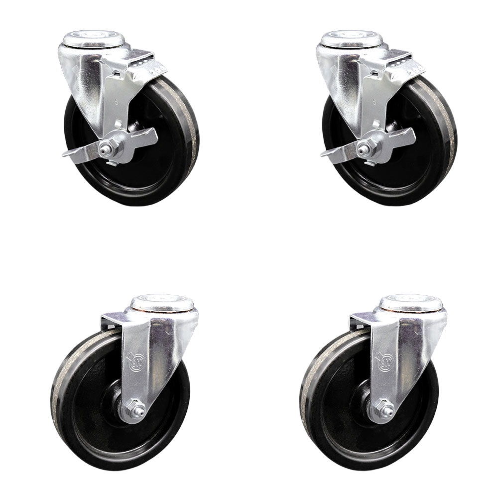 SCC-BH20S514-PHR-2-TLB-2 Phenolic Swivel Bolt Hole Caster with Roller Bearing 5 x 1.25 in. Black Wheels - Set of 4