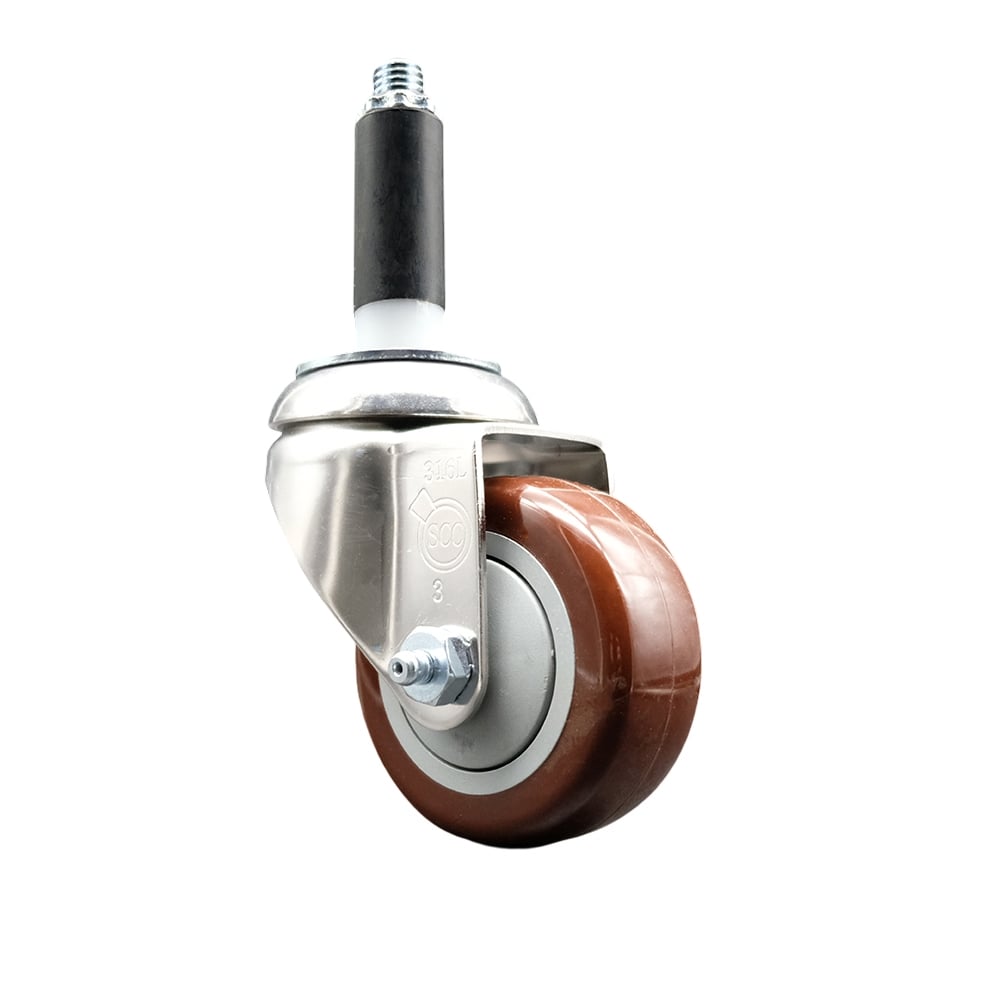 Polyurethane Swivel Stem Caster with 3 in. Maroon Caster Wheels, 0.87 in. Expanding Stem - 316 Stainless Steel Caster