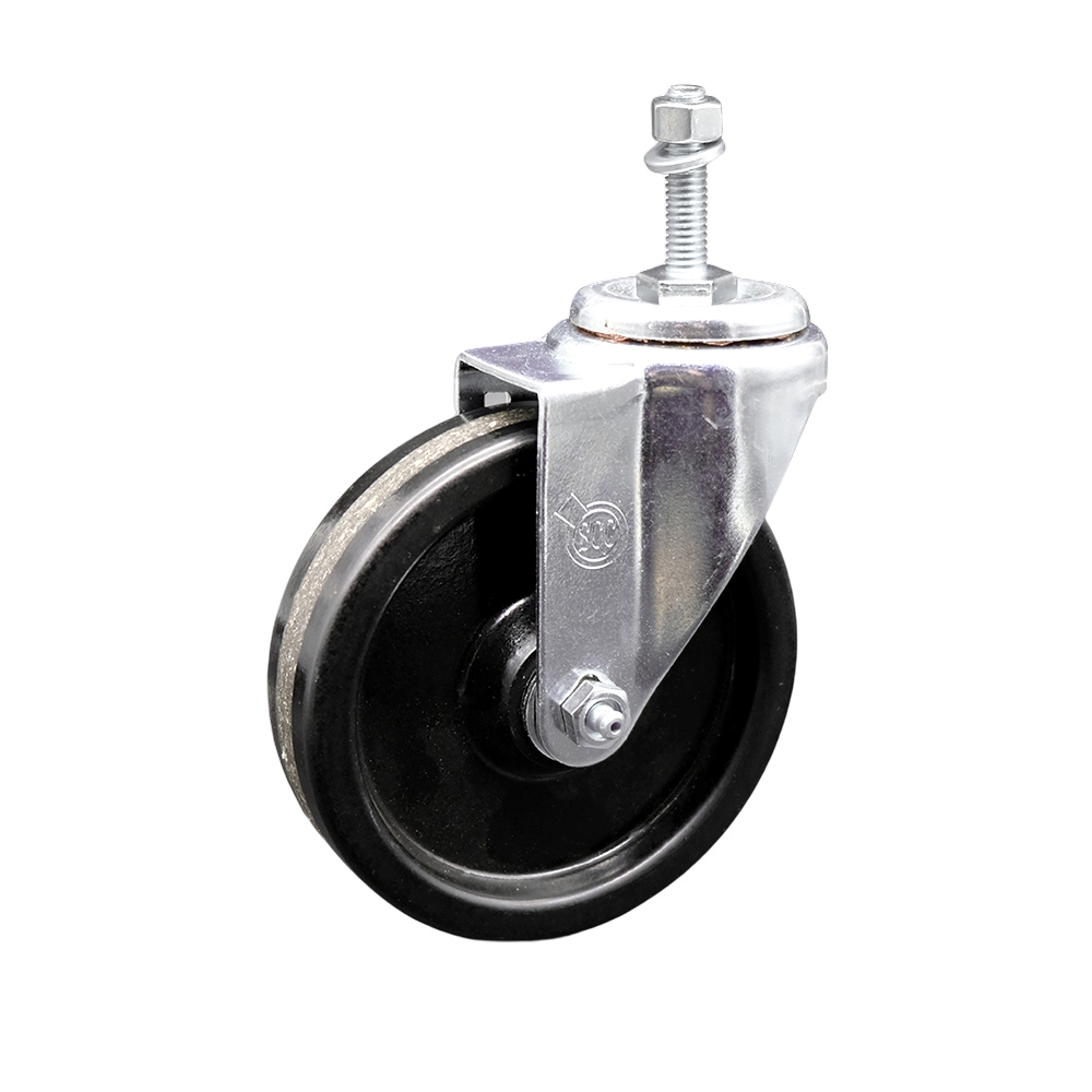 SCC-TS20S514-PHR-381615 Phenolic Swivel Threaded Stem Caster with Roller Bearing 5 x 1.25 in. Black Wheel & 0.38 in. Stem