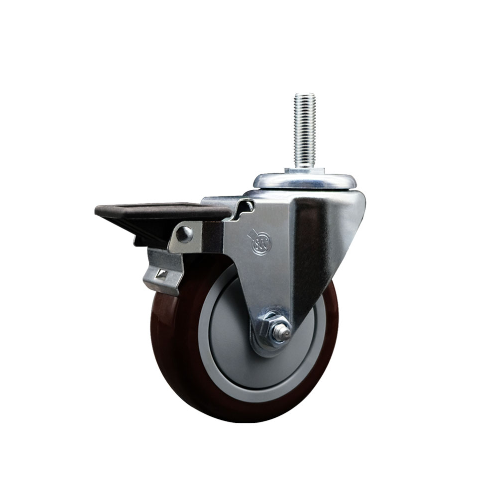 SCC-TS20S414-PPUB-MRN-PLB-34212 Polyurethane Swivel Threaded Stem Caster with 4 x 1.25 in. Maroon Wheel & 0.75 in. Stem & Posi Locking Brake