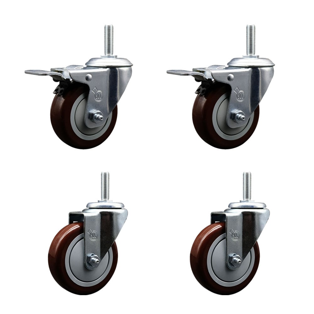 SCC-TSTTL20S414-PPUB-MRN-34212-2-S-2 Polyurethane Swivel Threaded Stem Caster with 4 x 1.25 in. Maroon Wheels & 0.75 in. Stems - Set of 4