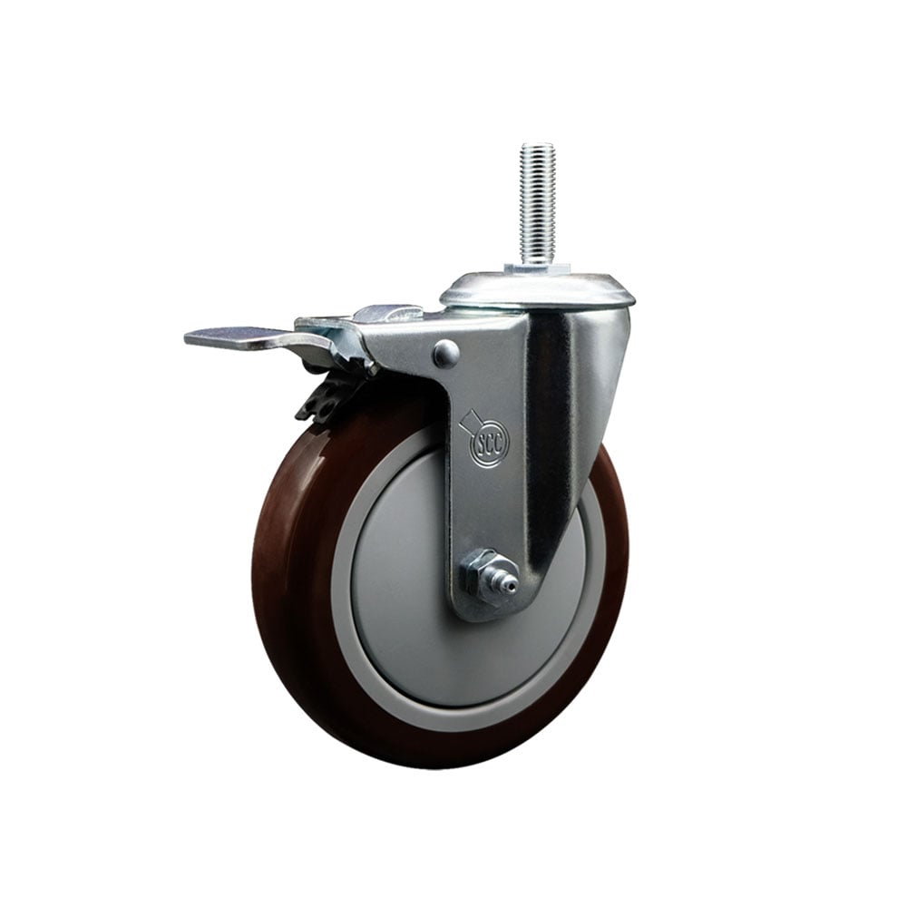 SCC-TSTTL20S514-PPUB-MRN-34212 Polyurethane Swivel Threaded Stem Caster with 5 x 1.25 in. Maroon Wheel & 0.75 in. Stem & Total Locking Brake