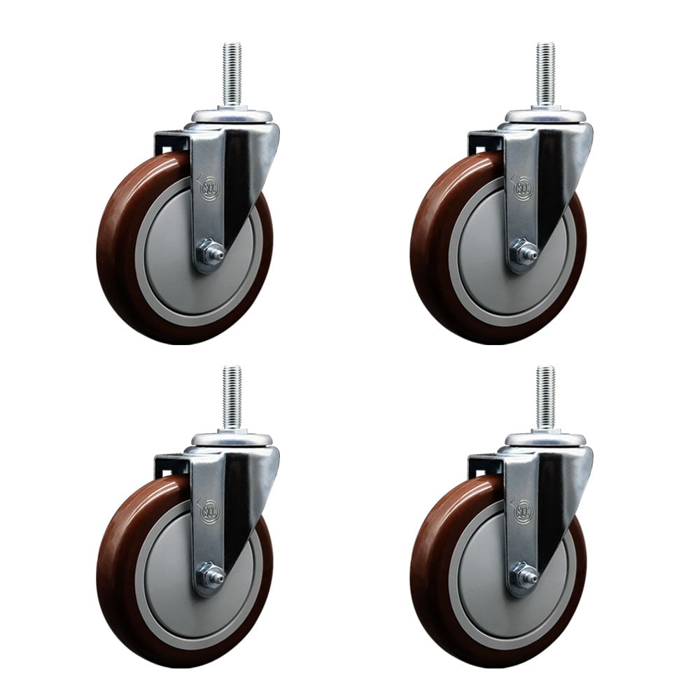 SCC-TS20S514-PPUB-MRN-34212-4 Polyurethane Swivel Threaded Stem Caster with 5 x 1.25 in. Maroon Wheels & 0.75 in. Stems - Set of 4