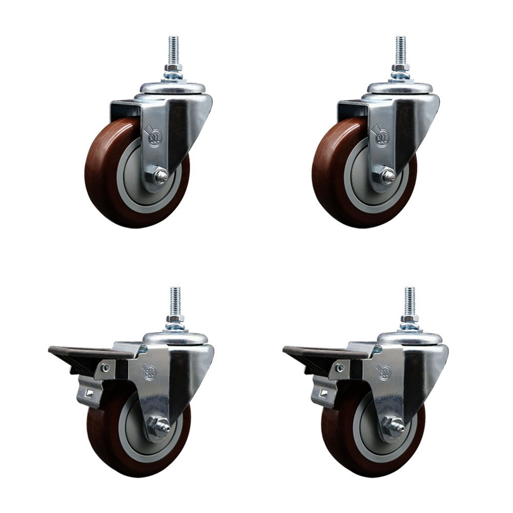 SCC-TS20S3514-PPUB-MRN-381615-2-PLB2 Polyurethane Swivel Threaded Stem Caster with 3.5 x 1.25 in. Maroon Wheels & 0.38 in. Stems - Set of 4
