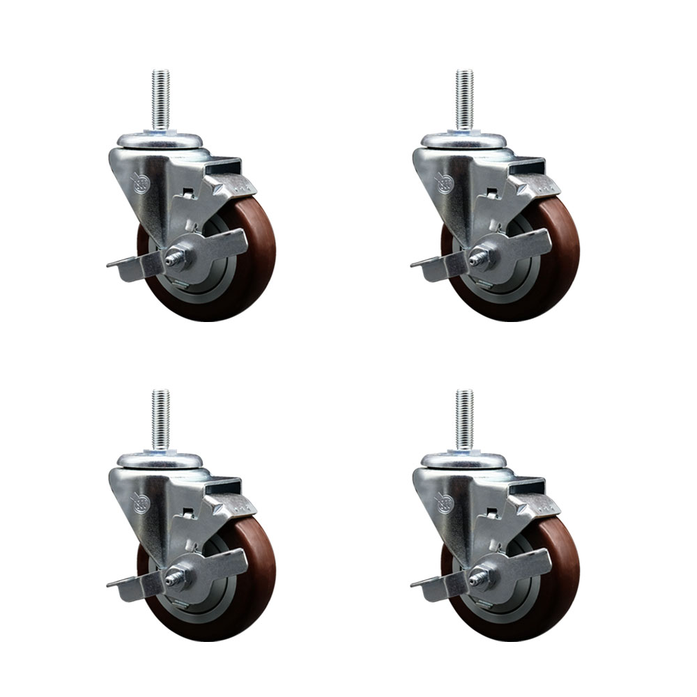 SCC-TS20S3514-PPUB-MRN-TLB-58212-4 Polyurethane Swivel Threaded Stem Caster with 3.5 x 1.25 in. Maroon Wheels & 0.63 in. Stems - Set of 4