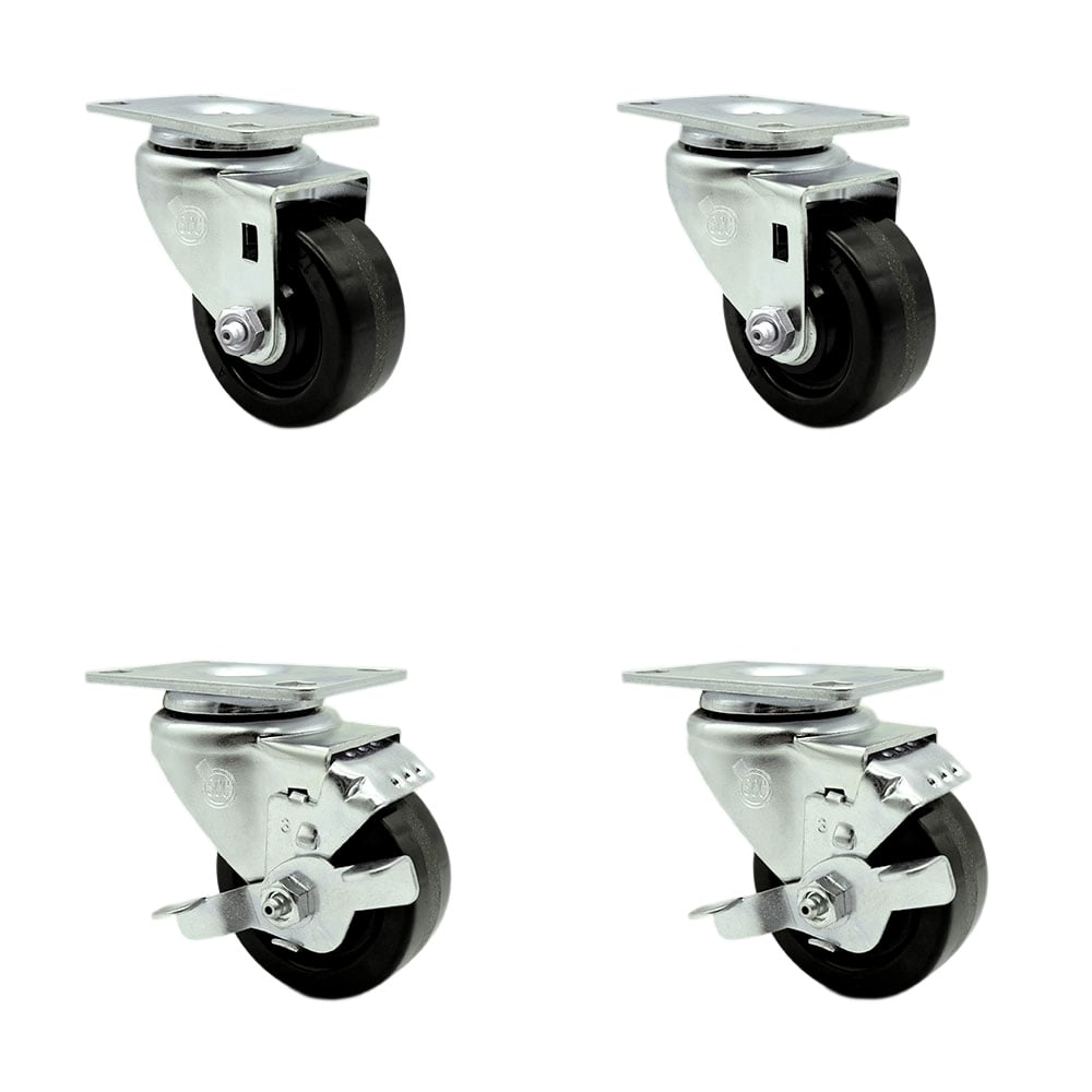 SCC-20S314-PHS-2-TLB-2 Phenolic Swivel Top Plate Caster with 3 in. Black Wheels - Set of 4