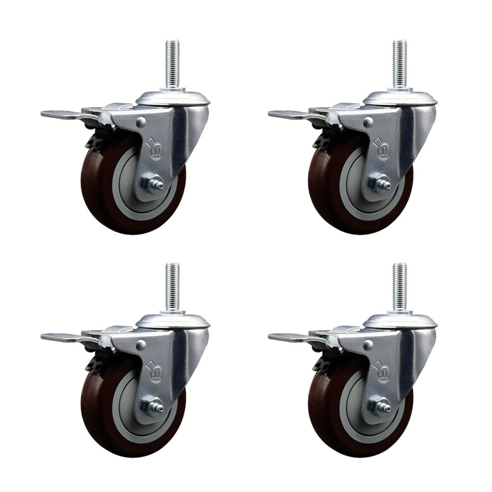 SCC-TSTTL20S414-PPUB-MRN-58212-4 Polyurethane Swivel Threaded Stem Caster with 4 x 1.25 in. Maroon Wheels & 0.63 in. Stems - Set of 4
