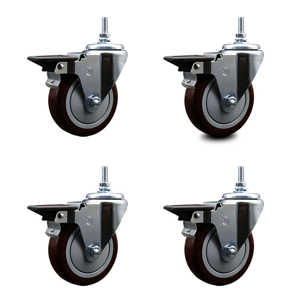 SCC-TS20S414-PPUB-MRN-PLB-M1215-4 Polyurethane Swivel Threaded Stem Caster with 4 x 1.25 in. Maroon Wheels & 12 mm Stems - Set of 4
