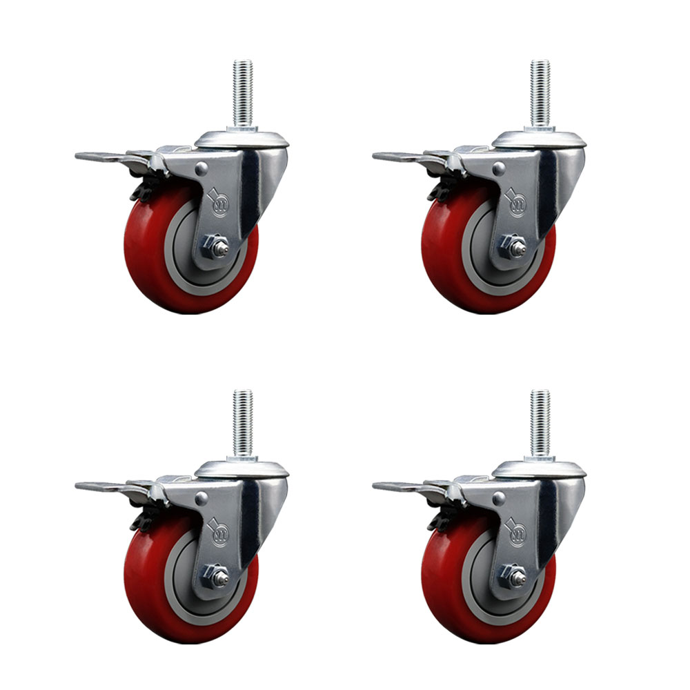 SCC-TSTTL20S3514-PPUB-RED-58212-4 Polyurethane Swivel Threaded Stem Caster with 3.5 x 1.25 in. Red Wheels & 0.63 in. Stems - Set of 4