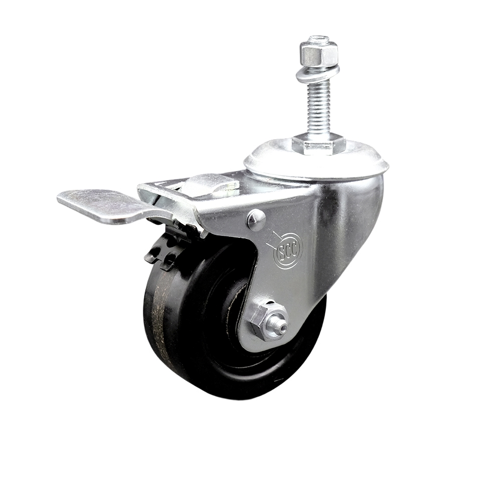 SCC-TSTTL20S314-PHS-381615 Phenolic Swivel Threaded Stem Caster with 3 x 1.25 in. Black Wheel & 0.38 in. Stem & Total Locking Brake
