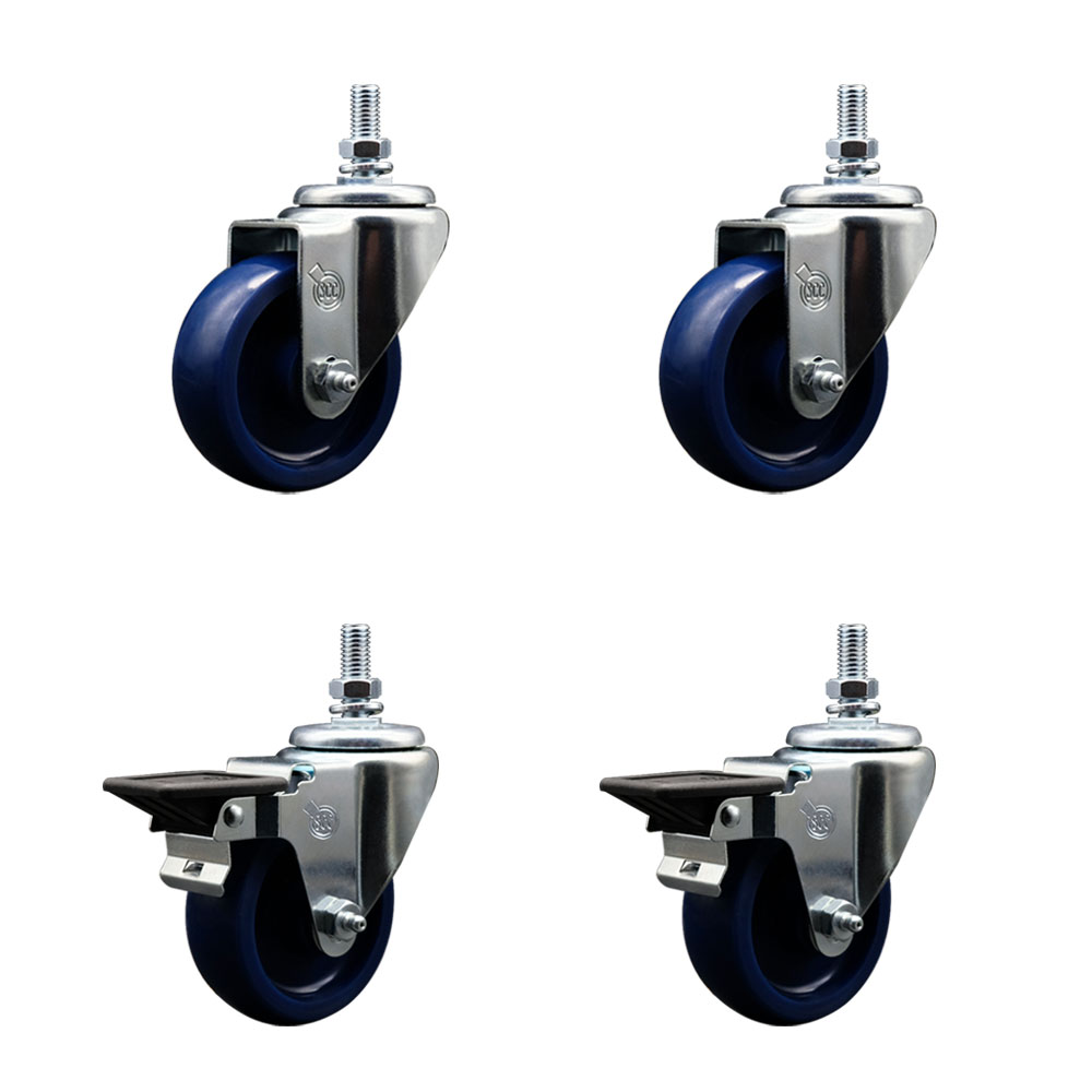 SCC-TS20S3514-SPUS-121315-2-PLB-2 Solid Polyurethane Swivel Threaded Stem Caster with 3.5 x 1.25 in. Blue Wheels & 0.5 in. Stems - Set of 4
