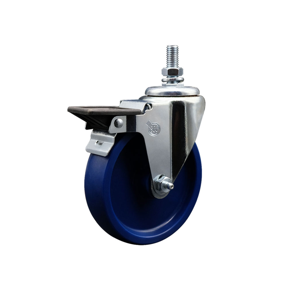 SCC-TS20S514-SPUS-PLB-121315 Solid Polyurethane Swivel Threaded Stem Caster with 5 x 1.25 in. Blue Wheel & 0.5 in. Stem & Posi Locking Brake