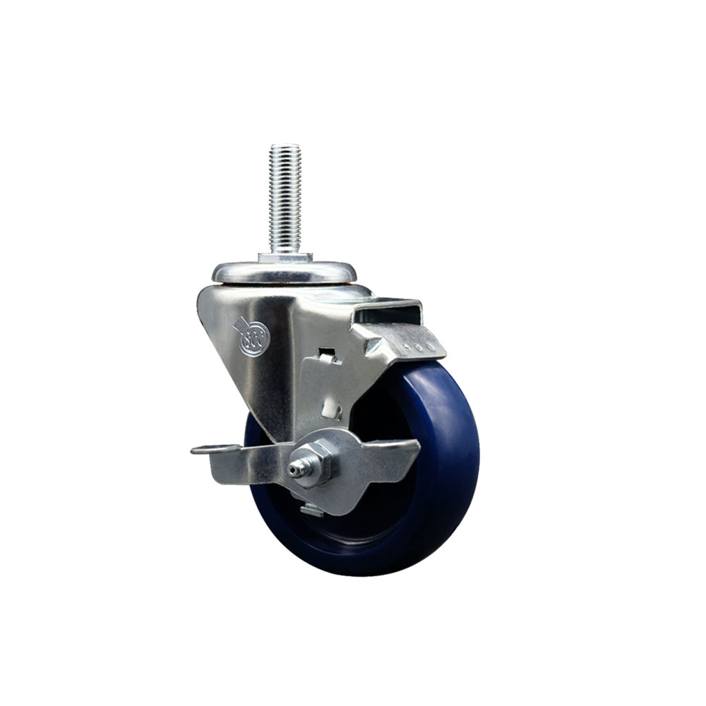 SCC-TS20S3514-SPUS-TLB-34212 Solid Polyurethane Swivel Threaded Stem Caster with 3.5 x 1.25 in. Blue Wheel & 0.75 in. Stem & Top Locking Brake