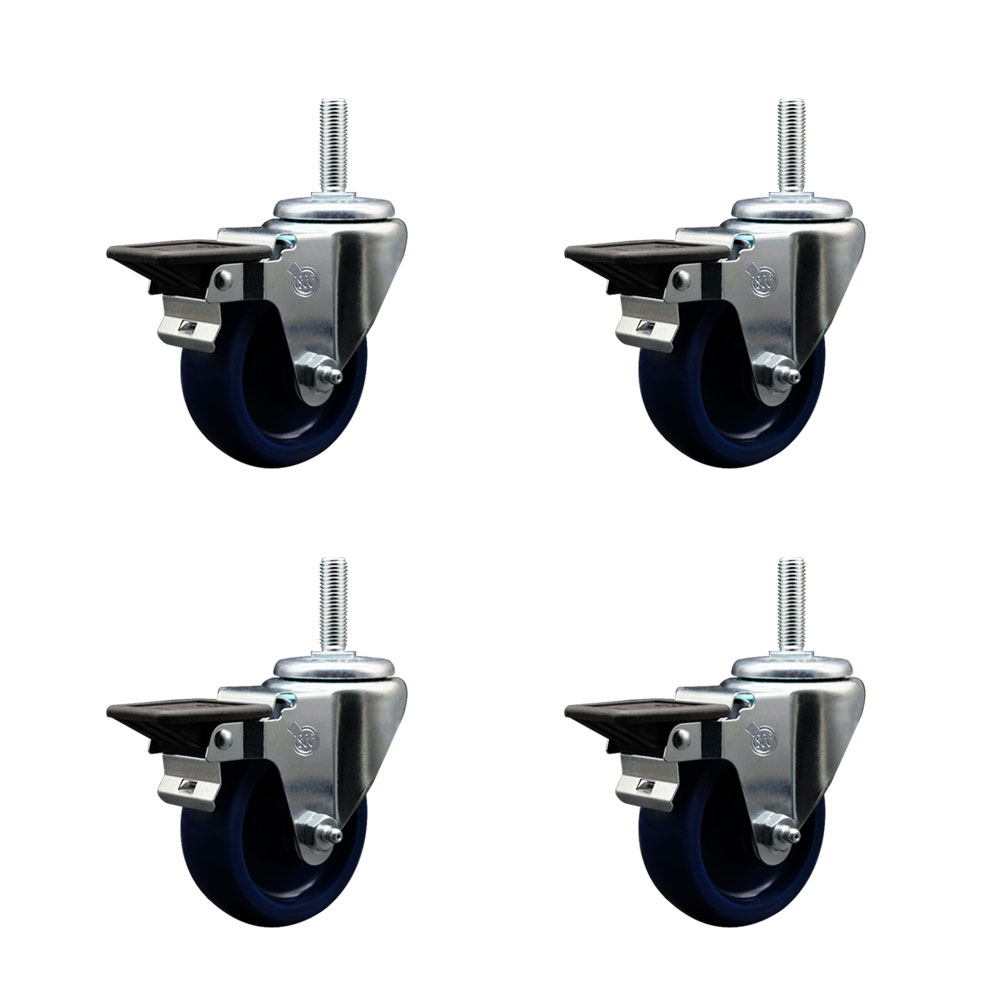 SCC-TS20S3514-SPUS-PLB-34212-4 Solid Polyurethane Swivel Threaded Stem Caster with 3.5 x 1.25 in. Blue Wheels & 0.75 in. Stems - Set of 4