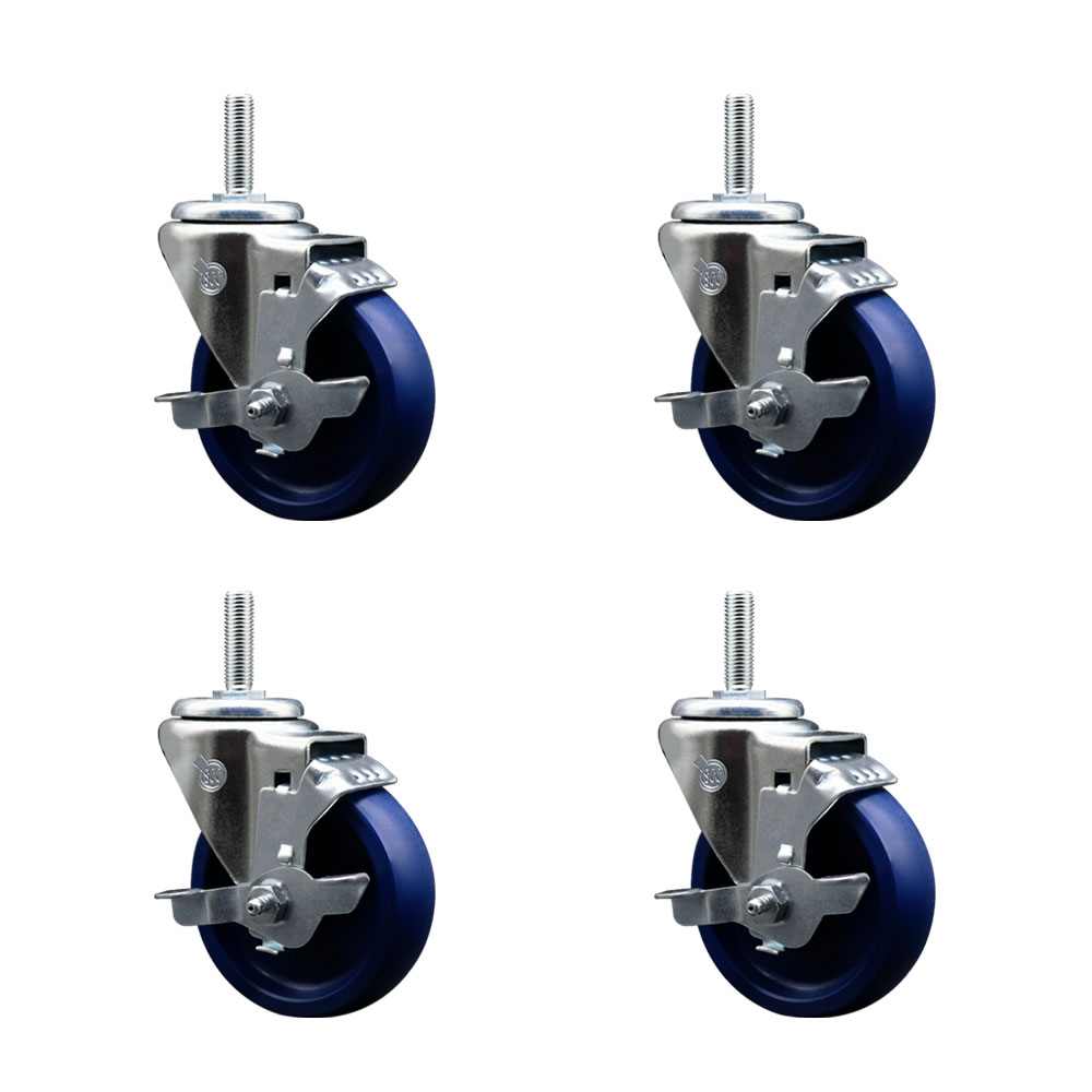 SCC-TS20S414-SPUS-TLB-34212-4 Solid Polyurethane Swivel Threaded Stem Caster with 4 x 1.25 in. Blue Wheels & 0.75 in. Stems - Set of 4