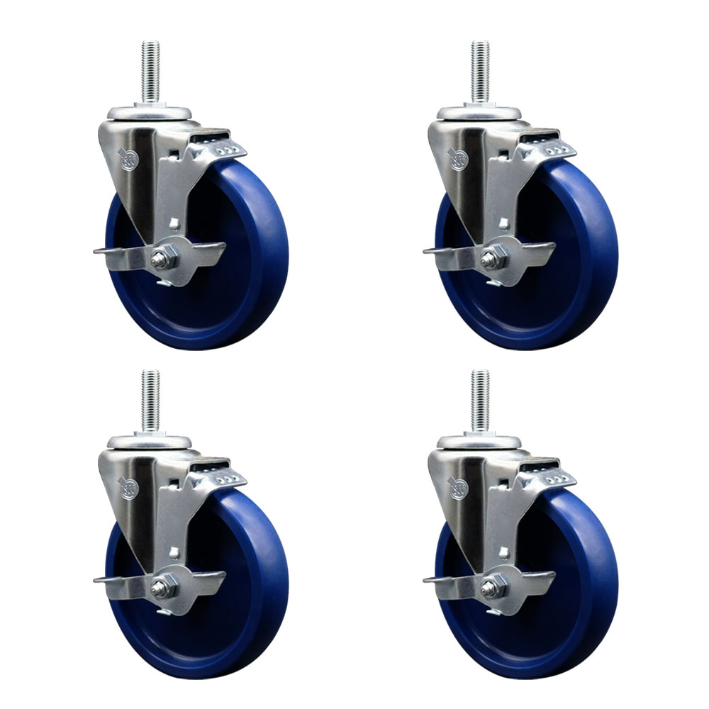 SCC-TS20S514-SPUS-TLB-34212-4 Solid Polyurethane Swivel Threaded Stem Caster with 5 x 1.25 in. Blue Wheels & 0.75 in. Stems - Set of 4