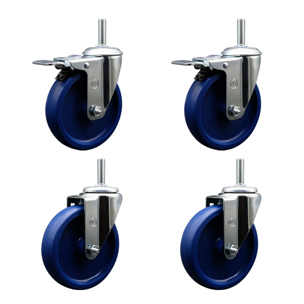 SCC-TSTTL20S514-SPUS-34212-2-S-2 Solid Polyurethane Swivel Threaded Stem Caster with 5 x 1.25 in. Blue Wheels & 0.75 in. Stems - Set of 4