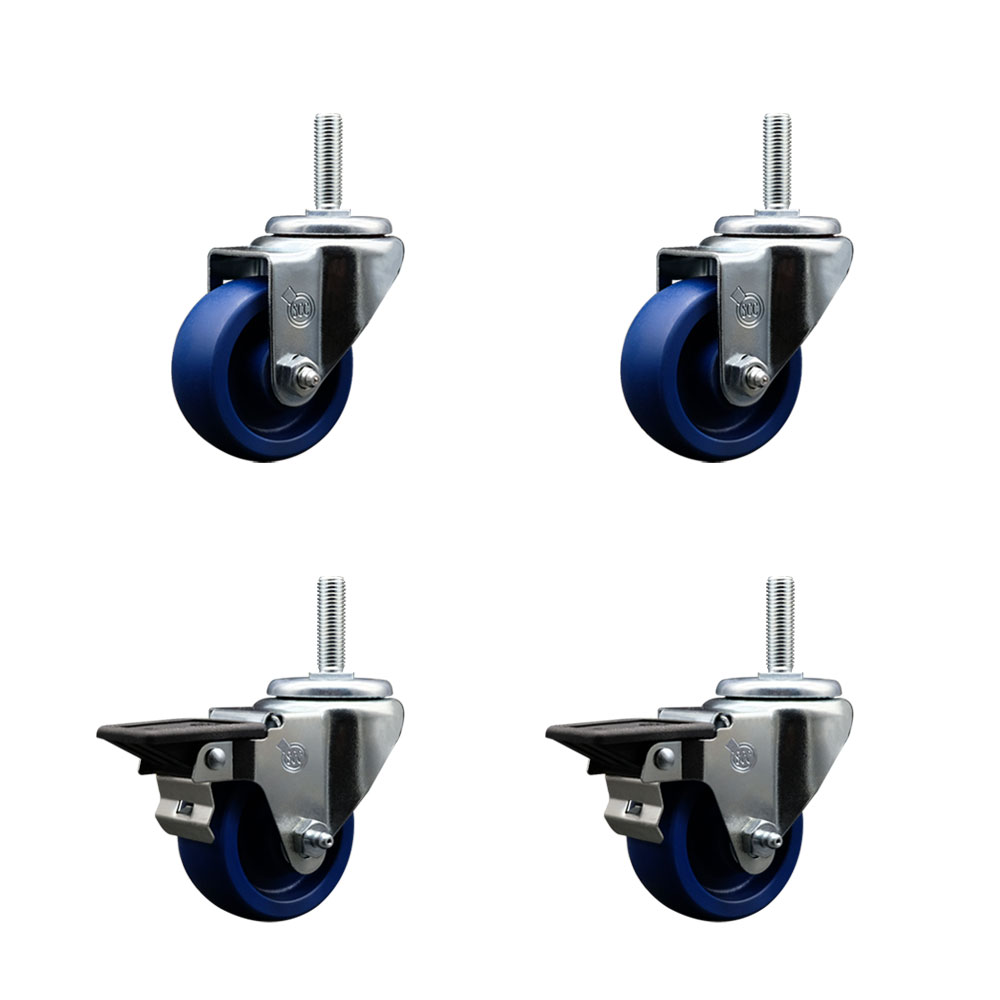 SCC-TS20S314-SPUS-58212-2-PLB-2 Solid Polyurethane Swivel Threaded Stem Caster with 3 x 1.25 in. Blue Wheels & 0.63 in. Stems - Set of 4