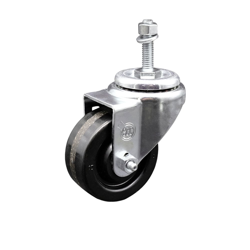 SCC-SSTS20S314-PHS-M1015 Stainless Steel Phenolic Swivel Threaded Stem Caster with 3 x 1.25 in. Black Wheel & 10 mm Stem