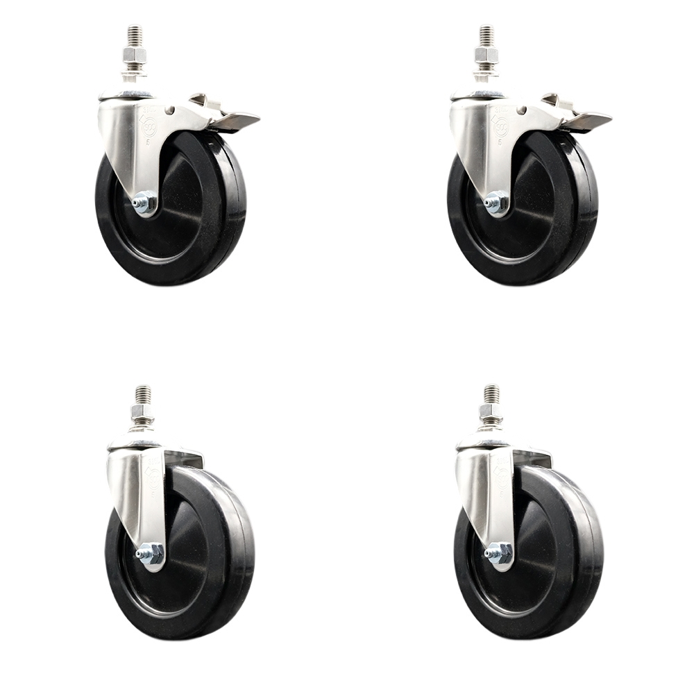 Soft Rubber Swivel Stem Caster with 5 in. Caster Wheels 12 mm Threaded Stems 316 Stainless Steel Caster - Set of 4