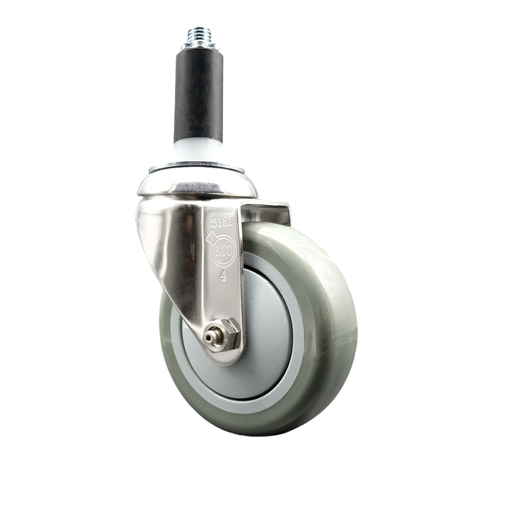 SCC-SS316EX20S414-PPUB-118 Polyurethane Swivel Stem Caster with 4 in. Gray Caster Wheels, 1.13 in. Expanding Stem - 316 Stainless Steel Caster