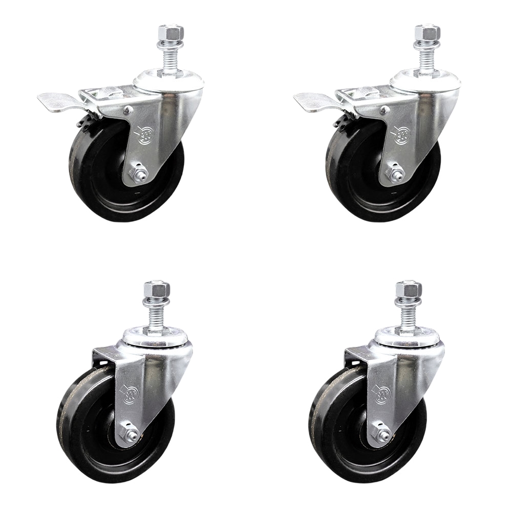 SCC-TSTTL20S414-PHS-121315-2-S-2 Phenolic Swivel Threaded Stem Caster with 4 x 1.25 in. Black Wheels & 0.5 in. Stems - Set of 4