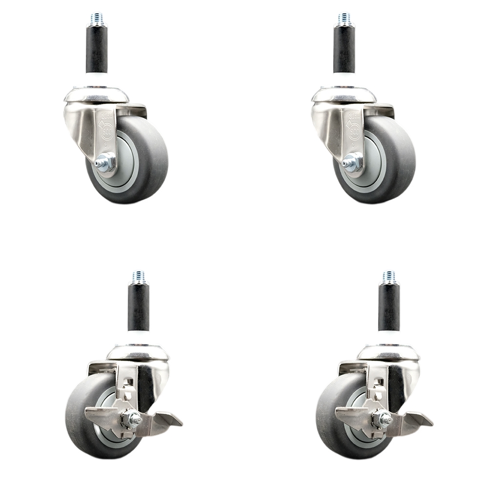 Thermoplastic Rubber Swivel Stem Caster with 3.5 in. Caster Wheels, 0.75 in. Expanding Stems - 316 Stainless Steel Casters - Set of 4