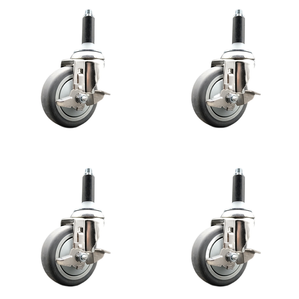 Thermoplastic Rubber Swivel Stem Caster with 4 in. Caster Wheels, 0.75 in. Expanding Stems - 316 Stainless Steel Casters - Set of 4
