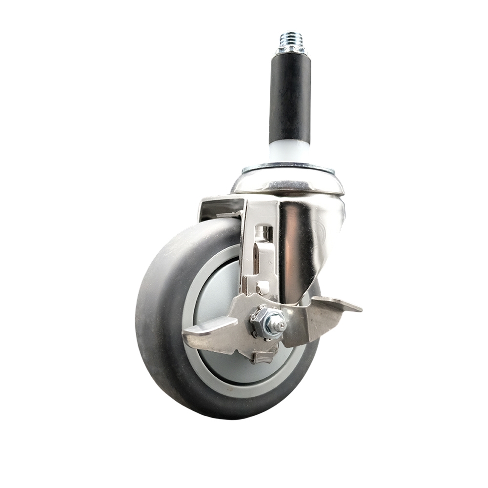 Thermoplastic Rubber Swivel Stem Caster with 4 in. Gray Caster Wheel & Top Lock Brake, 0.87 in. Expanding Stem - 316 Stainless Steel Caster