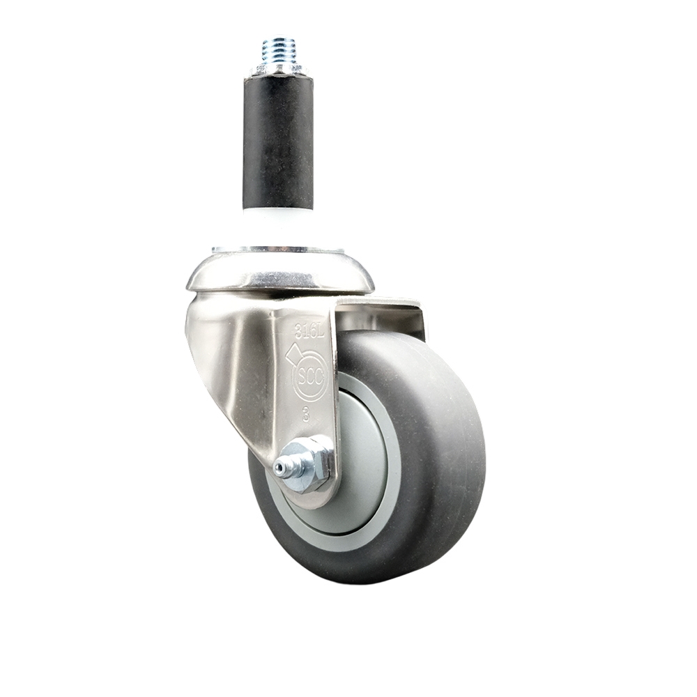 SCC-SS316EX20S314-TPRB-1 Thermoplastic Rubber Swivel Stem Caster with 3 in. Gray Caster Wheels, 1 in. Expanding Stem - 316 Stainless Steel Caster