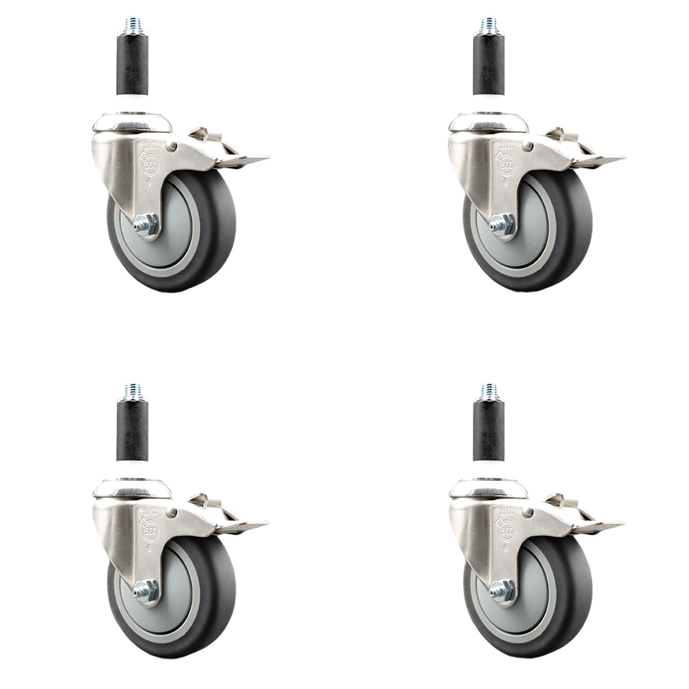 Thermoplastic Rubber Swivel Stem Caster with 4 in. Caster Wheels, 1.13 in. Expanding Stems - 316 Stainless Steel Casters - Set of 4