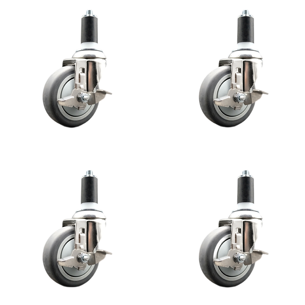 Thermoplastic Rubber Swivel Stem Caster with 4 in. Caster Wheels, 1.25 in. Expanding Stems - 316 Stainless Steel Casters - Set of 4