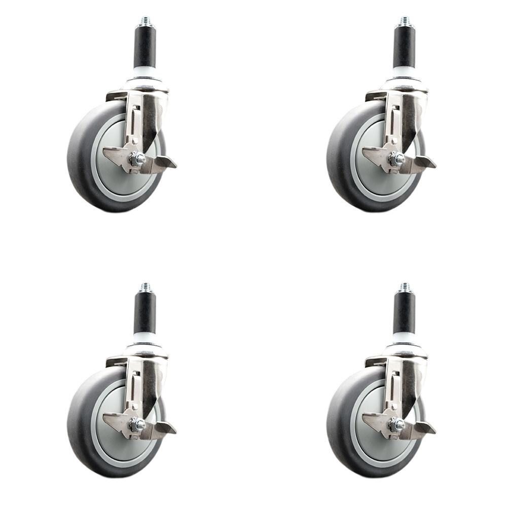 Thermoplastic Rubber Swivel Stem Caster with 5 in. Caster Wheels, 1.38 in. Expanding Stems - 316 Stainless Steel Casters - Set of 4