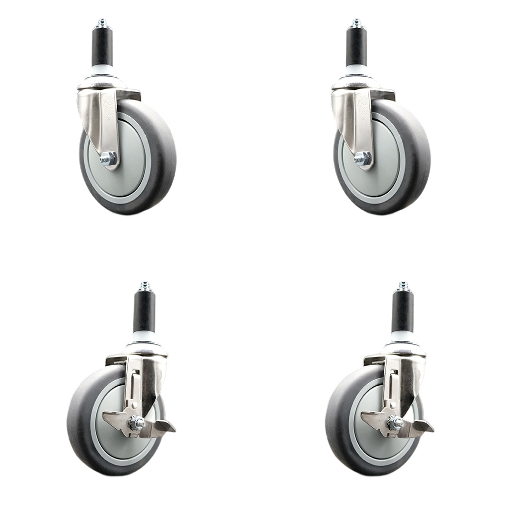 Thermoplastic Rubber Swivel Stem Caster with 5 in. Caster Wheels, 1.38 in. Expanding Stems - 316 Stainless Steel Casters - Set of 4