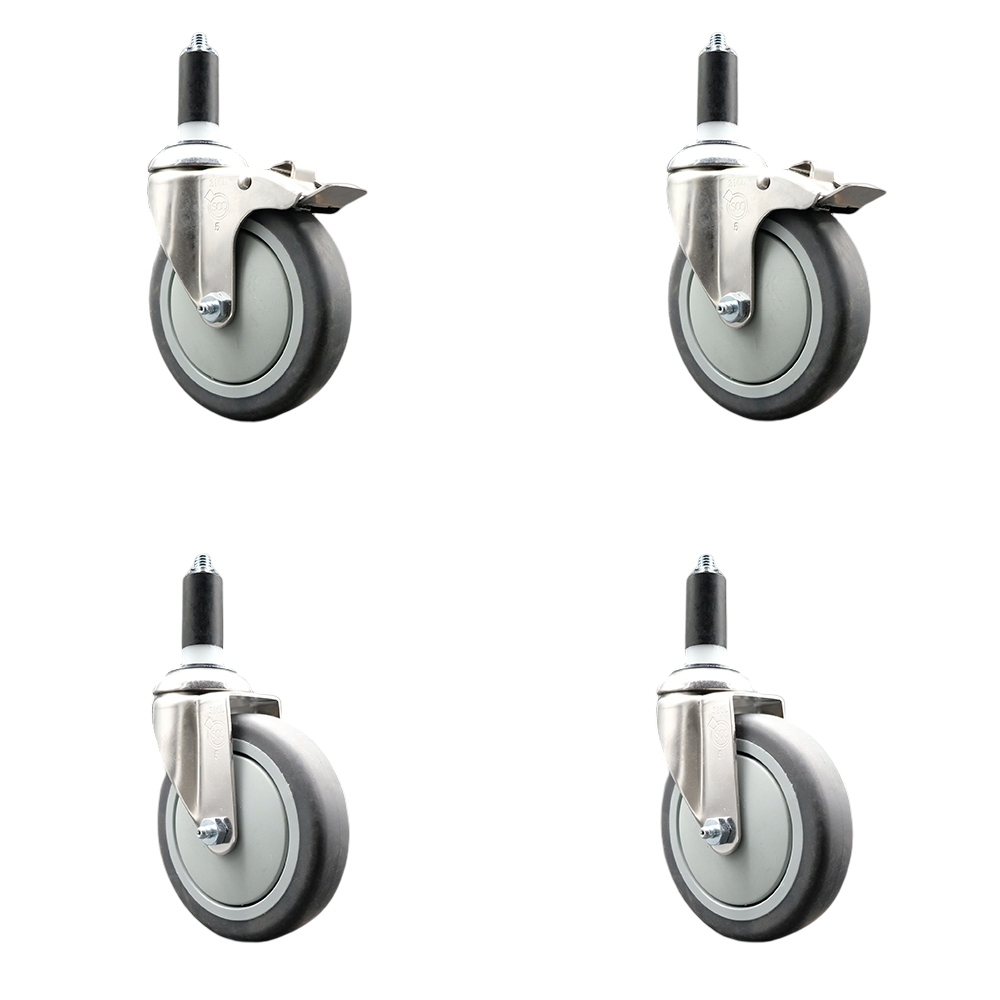 Thermoplastic Rubber Swivel Stem Caster with 5 in. Caster Wheels, 1.38 in. Expanding Stem - 316 Stainless Steel Casters - Set of 4