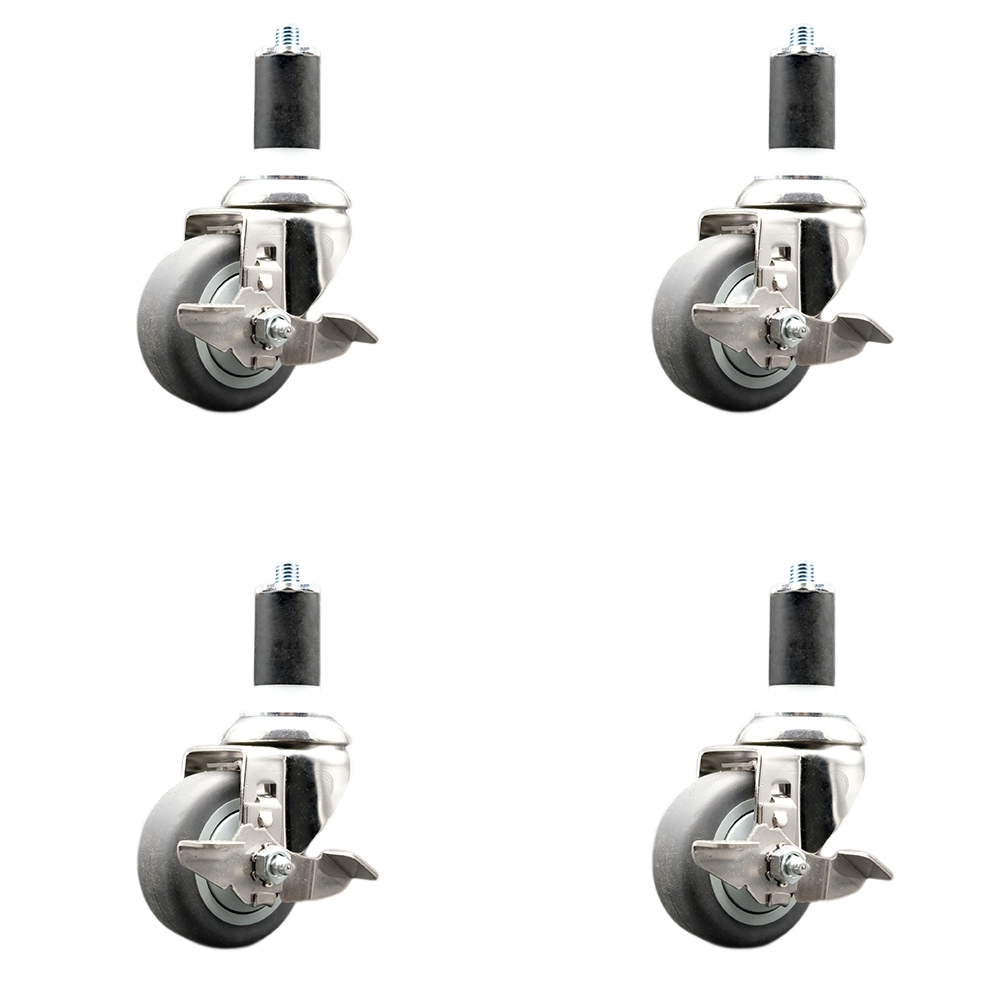 Thermoplastic Rubber Swivel Stem Caster with 3.5 in. Caster Wheels, 1.5 in. Expanding Stems - 316 Stainless Steel Casters - Set of 4