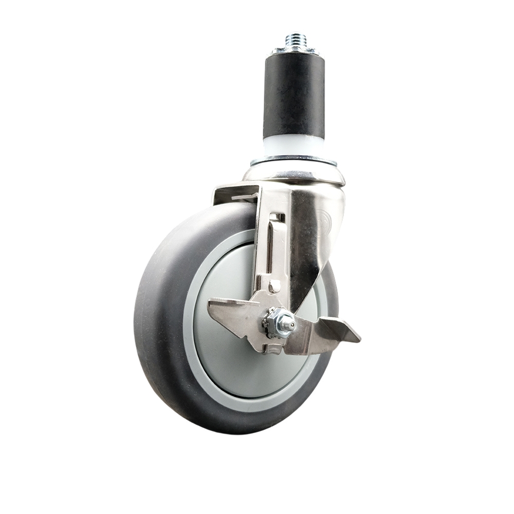 Thermoplastic Rubber Swivel Stem Caster with 5 in. Gray Caster Wheel & Top Lock Brake, 1.5 in. Expanding Stem - 316 Stainless Steel Caster