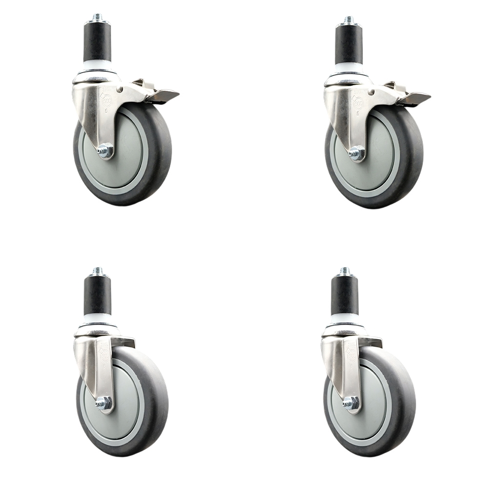 Thermoplastic Rubber Swivel Stem Caster with 5 in. Caster Wheels, 1.5 in. Expanding Stem - 316 Stainless Steel Casters - Set of 4