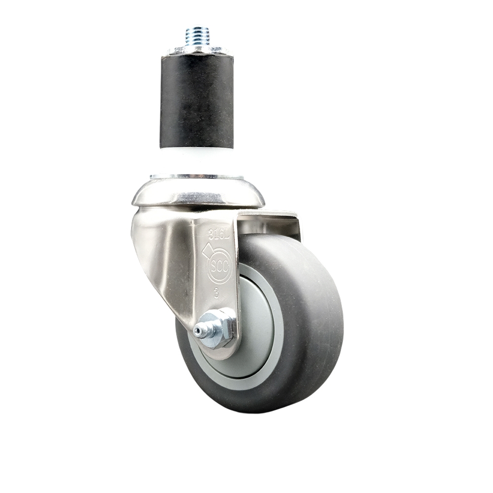 Thermoplastic Rubber Swivel Stem Caster with 3 in. Gray Caster Wheels, 1.75 in. Expanding Stem - 316 Stainless Steel Caster