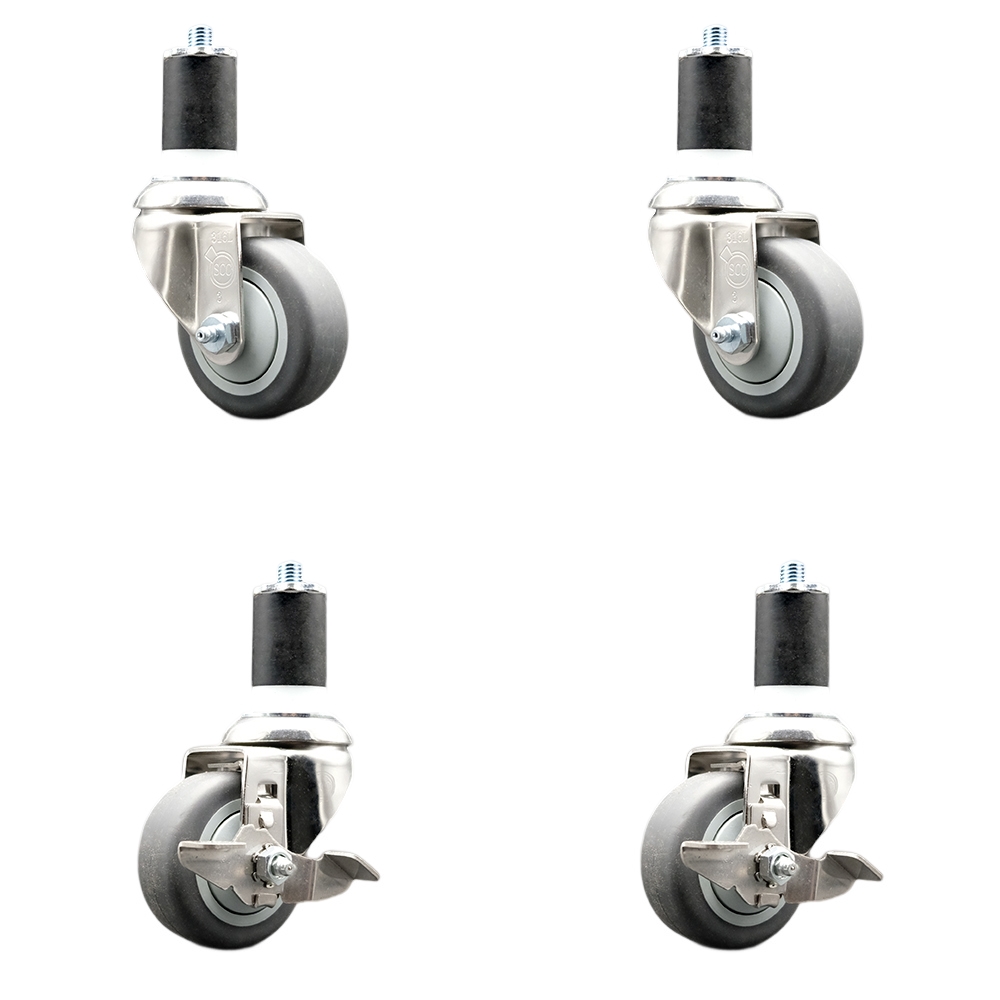 Thermoplastic Rubber Swivel Stem Caster with 3.5 in. Caster Wheels1.75 in. Expanding Stems - 316 Stainless Steel Casters - Set of 4
