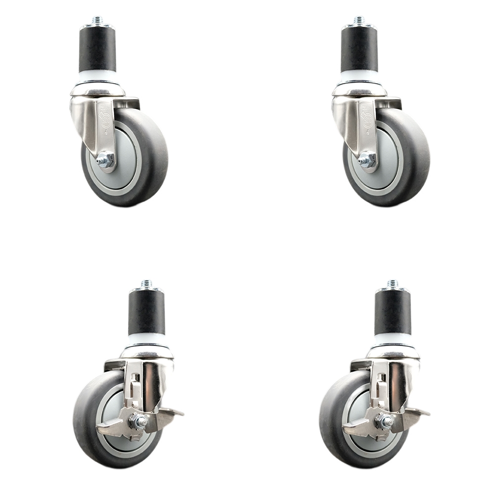 Thermoplastic Rubber Swivel Stem Caster with 4 in. Caster Wheels, 1.75 in. Expanding Stems - 316 Stainless Steel Casters - Set of 4