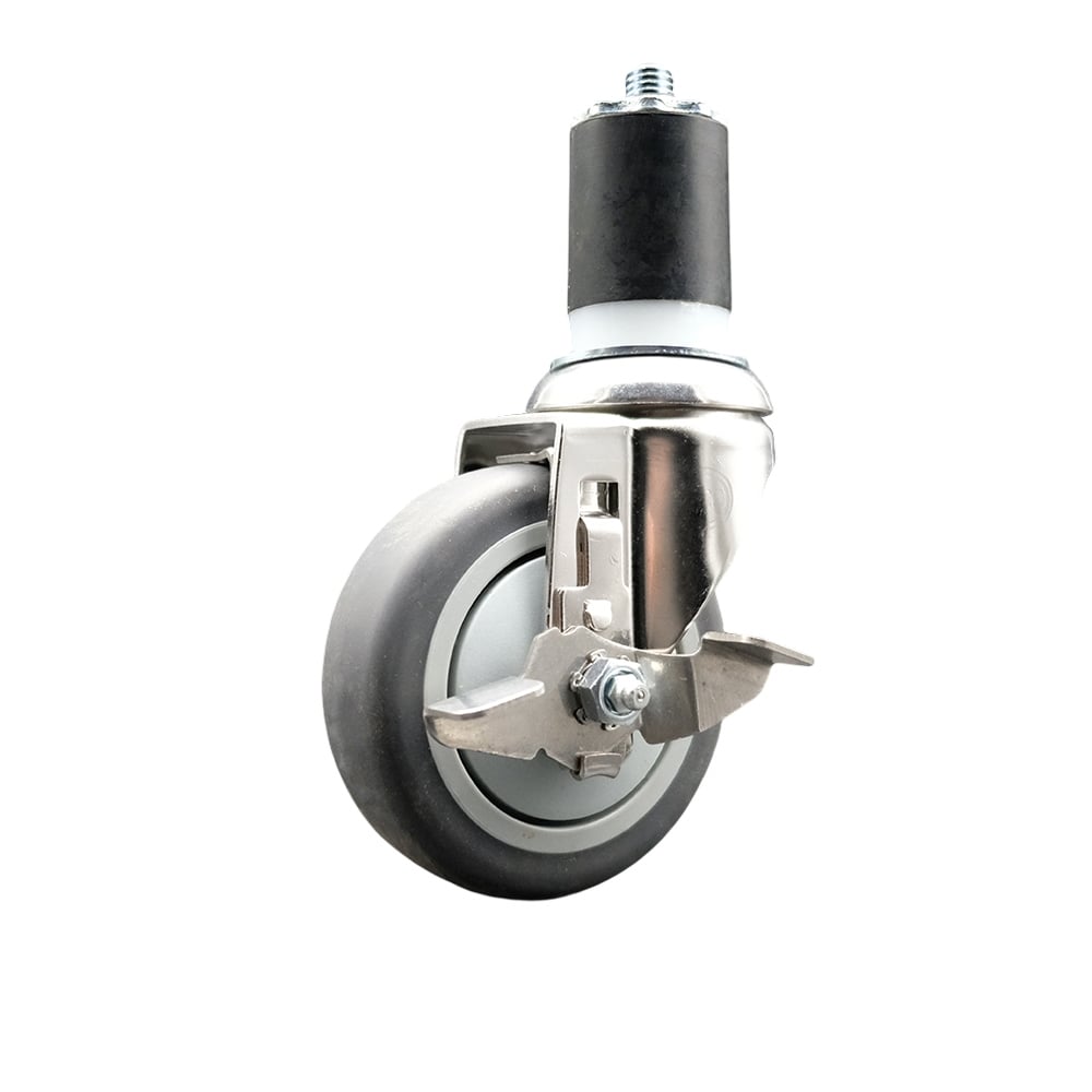 Thermoplastic Rubber Swivel Stem Caster with 4 in. Gray Caster Wheel & Top Lock Brake, 1.87 in. Expanding Stem - 316 Stainless Steel Caster