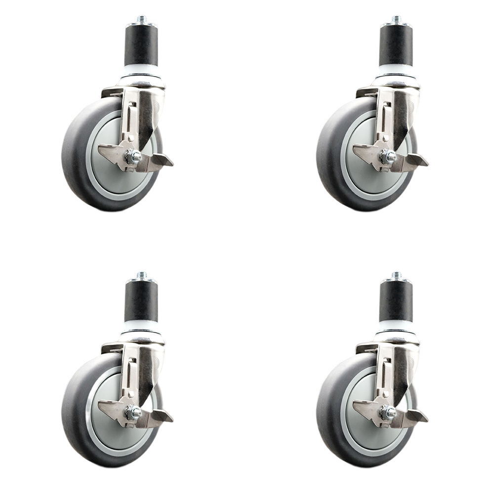 Thermoplastic Rubber Swivel Stem Caster with 5 in. Caster Wheels, 1.87 in. Expanding Stems - 316 Stainless Steel Casters - Set of 4